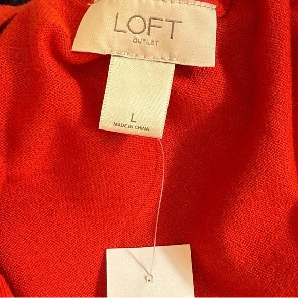 LOFT Vibrant Vermillion Women's Button Up Cardigan Thin Sweater Sz L - Picture 10 of 11